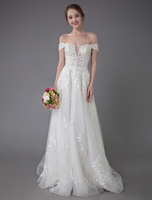 Robes de mariée à la plage champagne en tulle hors de l\