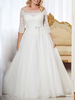 Robes de Mariée 2021 A line Robe Trapèze Cou de Bateau Demie Manche Tulle Dentelle Vintage Robes de Mariage