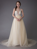 Robes De Mariée 2021 Champagne Robe De Mariée Couleur Tulle Illusion Une Ligne Robes De Bal