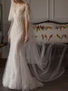 Robes de mariée 2021 gaine Sihouette demi-manche col en V Longueur de plancher longueur feuille de bambou dentelle Robe de mariée