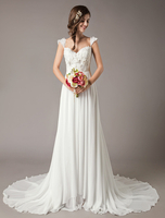 Robes De Mariée 2021 Plage Dentelle Ivoire Mousseline De Soie Perles Fleurs Robe De Mariée D