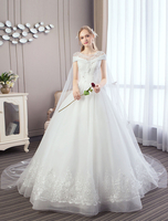 Robes de Mariée 2021 Princesse Dentelle Traîne Watteau Appliques de Perles Ivoire Robes de Mariée