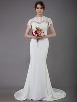 Robes de mariée 2021 Robe de mariée sirène avec col rond et manches courtes