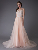 Robes De Mariée 2021 Rose Douce Tulle Robe De Mariée Colorée Bretelles Col V Une Ligne Robes De Bal