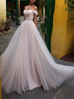 Robes de mariée 2022 une ligne hors de lépaule manches courtes ceinture chérie cou robes de mariée
