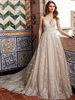 Robes de Mariée Avec Train Col en V Sans Manches Bretelles Dentelle Robe de Mariage Robe Princesse