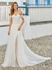 Robes de Mariée avec Traîne Robe Trapèze Longueur Fente Sans Manches Perles Col en Cœur Robes de Mariage