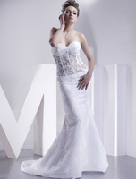Robes de mariée blanche bretelles sirène robe de mariée en dentelle Applique chérie décolleté trompette Illusion train robe de mariée