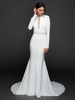 Robes de mariée blanches col en V manches longues ceinture taille naturelle avec train robes de mariée longues