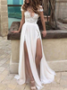 Robes de mariée Boho ivoire en chiffon col V en dentelle jupe fendue à traîne robe de mariage à la plage