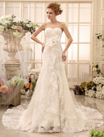 Robes de mariée bretelles en dentelle robe de mariée chérie décolleté fleurs plissées en cascade volants train robe de mariée Milanoo