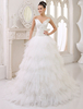 Robes de mariée bretelles en satin robe de mariée Ivoire Tulle dentelle à volants en mousseline de soie chapelle train robe de mariée