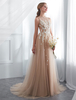 Robes de mariée Champagne Dentelle Tulle Illusion Longue robe de bal avec train