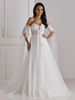 Robes de mariée col en V manches mi-longues avec traîne en tulle