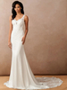 Robes de mariée col en V sans manches taille naturelle dentelle avec train robes de mariée
