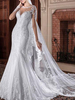 Robes de mariée col rond manches longues taille naturelle dentelle train cour robes de mariée