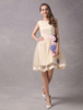 Robes de mariée courte Champagne organza robe de mariée fleurs sans manches Mini robe de réception
