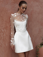 Robes de mariée courte deux pièces manches longues dentelle robe de mariée courte