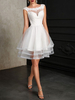 Robes de Mariée Courte en Dentelle Tulle Sans Manche Robe Trapèze A line Col Rond Robe de Mariage