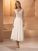 Robes de mariée courtes à col bijou et manches courtes Robes de mariée courtes longueur thé