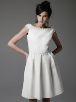 Robes de mariée courtes col bateau court sans manches a-ligne taille naturelle robes de mariée en tissu satiné