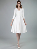 Robes de mariée courtes col en v manches 3/4 longueur longueur genou robe de mariage