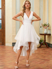 Robes de mariée courtes longueur cheville col en V sans manches ligne a robes de mariée en tulle