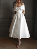 Robes de mariée courtes épaules dénudées sans manches ligne a longueur thé robe de mariée courte
