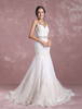 Robes de mariée dété 2021 Lace Mermaid V Neck Backless Robe de mariée Beading taille sangles spaghetti chapelle train robe de mariée