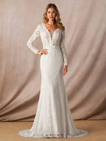 Robes de mariée de mariage avec train manches longues en dentelle robe de sirène de mariée col en V