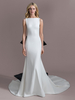 Robes De Mariée De Mariage Blanc Bateau Cou Sans Manches Taille Naturelle Arcs Avec Train Robe De Sirène De Mariée