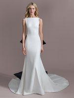 Robes De Mariée De Mariage Blanc Bateau Cou Sans Manches Taille Naturelle Arcs Avec Train Robe De Sirène De Mariée