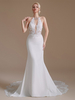 Robes de mariée de mariage col en V sans manches taille naturelle dentelle avec train robe de mariée sirène