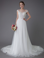 Robes de mariée de plage en tulle ete ete une ligne ivoire de luxe perle ete robes de mariée