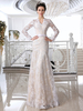 Robes de mariée Dentelle Champagne Robe de Mariée V Cou À Manches Longues Illusion Gaine Arc Sash Floor Length Wedding
