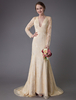 Robes de mariée dentelle robe de mariée col V manches longues dos nu sirene avec train