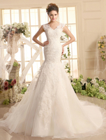 Robes de mariée dentelle V Neck sirène robe de mariée Ivoire Illusion robe de mariée en organza