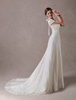 Robes de mariée en dentelle Ivoire V Neck manches courtes A Line Straps Robes de mariée avec train