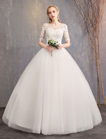 Robes de Mariée En Dentelle Manches Mi-Longue Jupe Large Robe de Mariage 2021