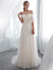 Robes de mariée en ivoire off épaule demi-manches tulle plage robe de mariée avec le train