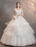Robes de mariée en ivoire Tulle Illusion Décolleté Demi manche manches étage longueur Princesse Robe de mariée