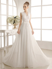 Robes de mariée en mousseline de soie V cou plage robe de mariée perles perles dentelle robe de mariée Ivoire