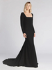 Robes de mariée fidèles noires tissu satiné sirène manches longues taille naturelle avec robe de mariée train