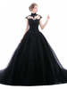 Robes de mariée gothiques A-ligne sans manches dos nu taille naturelle dentelle avec train robe de mariée noire