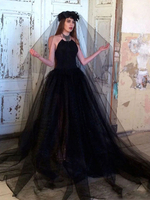 Robes de mariée gothiques A-ligne sans manches en polyester avec robe de mariée en train