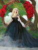 Robes de mariée gothiques noires A-ligne manches courtes en dentelle polyester avec robe de mariée train