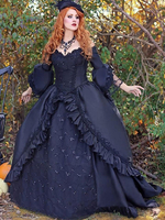 Robes de mariée gothiques noires polyester A-ligne manches 3/4 longueur dentelle naturelle avec train robe de mariée