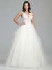 Robes de mariée ivoire A-ligne avec train sans manches Tulle dentelle col en V longues robes de mariée