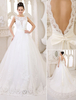 Robes de mariée Ivoire dos nu robe de mariée en dentelle Applique ruban Sash Illusion chapelle train robe de mariée Milanoo