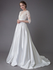 Robes de Mariée Ivoire Illusion V Cou Demi Manches Plissée Une Ligne Robe de Mariée Avec Train